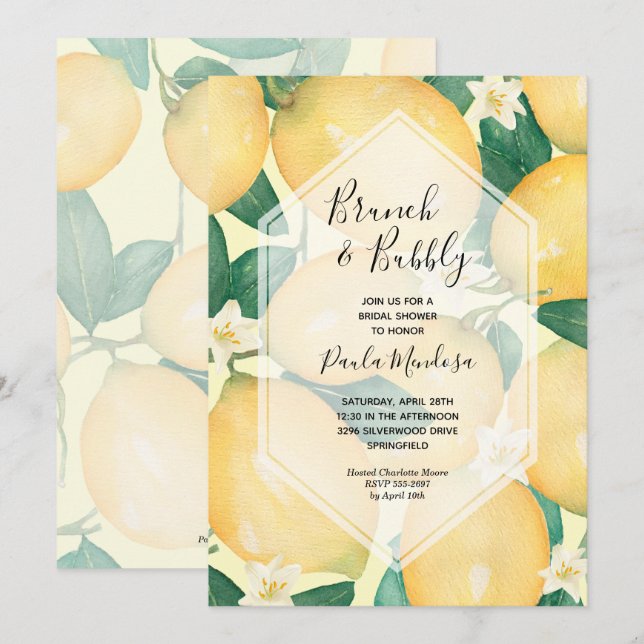 Brunch and Bubbly Lemons Bridal Shower Invitations (Front/Back)