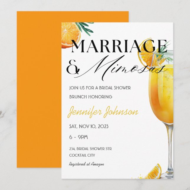 Brunch and Bubbly Mimosa Bridal Shower Invitation (Front/Back)