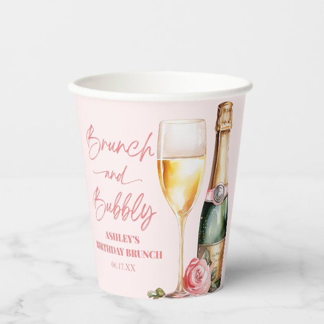 Brunch and Bubbly Mimosa Champagne Birthday Brunch Paper Cups (Front)