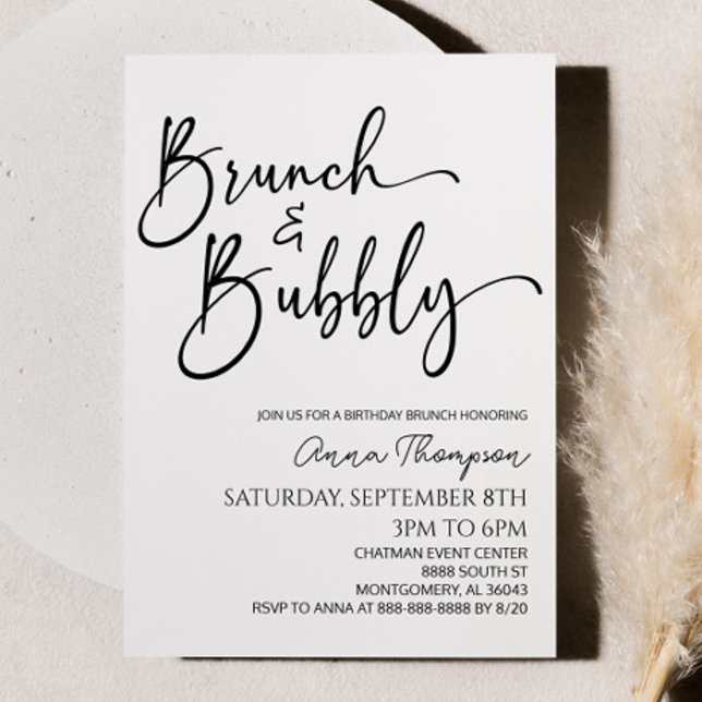 Brunch and Bubbly Minimal Birthday Brunch Party Invitation (Creator Uploaded)