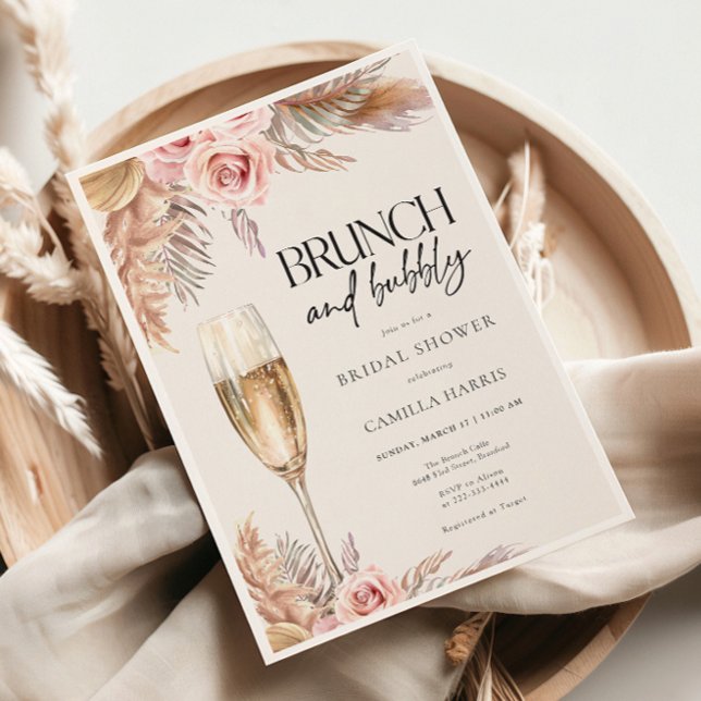 Brunch and Bubbly Pampas Grass Bridal Shower Invitation (Creator Uploaded)