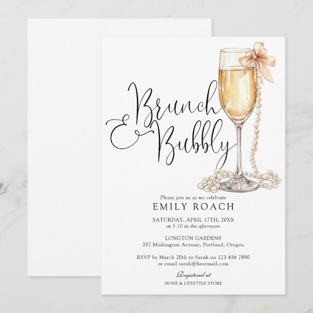 Brunch And Bubbly Pearls Bridal Shower Invitation (Front/Back)