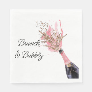 Brunch and Bubbly Pink Champagne Bridal Shower  Napkin