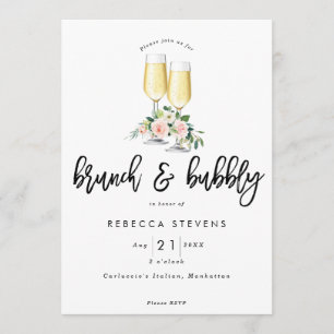 brunch and bubbly pink floral bridal shower invitation