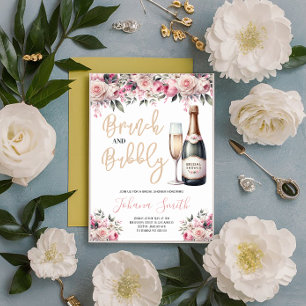 Brunch and Bubbly Pink Floral Bridal Shower  Invitation