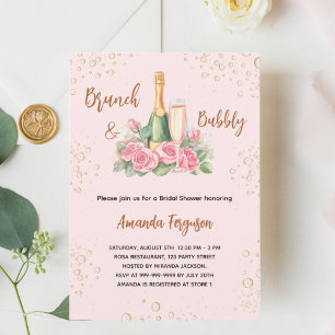 Brunch and bubbly pink florals Bridal Shower Invitation