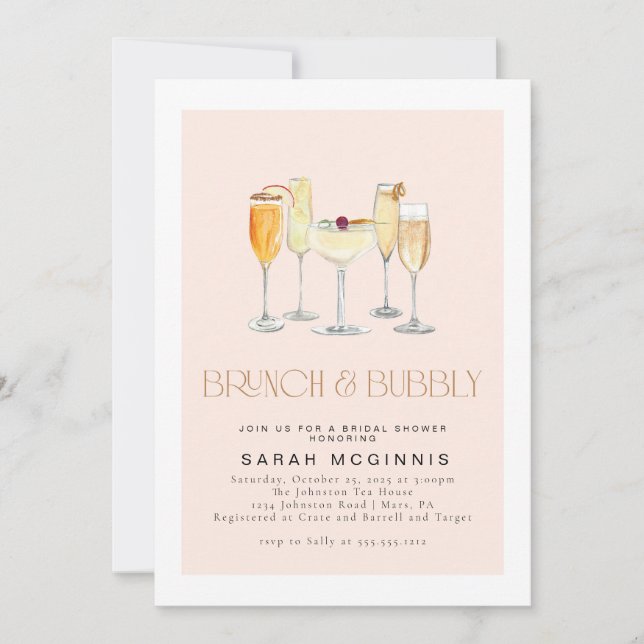 Brunch and Bubbly Prosecco Champagne Shower Invite (Front)