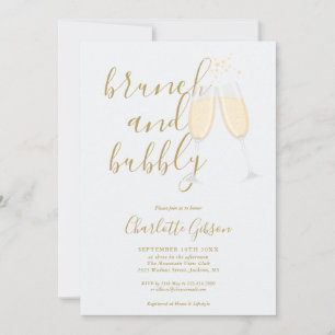 Brunch And Bubbly QR Code Gold Bridal Shower Invitation