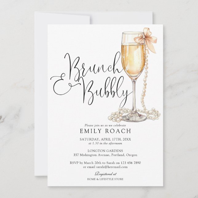 Brunch And Bubbly QR Code Photo Bridal Shower Invitation (Front)