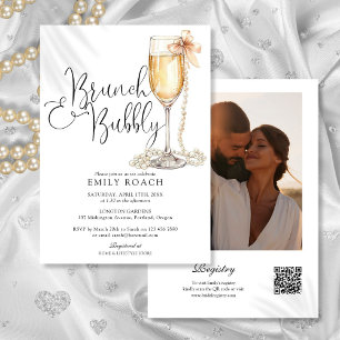 Brunch And Bubbly QR Code Photo Bridal Shower Invitation