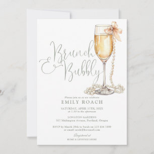 Brunch And Bubbly QR Code Sage Green Bridal Shower Invitation