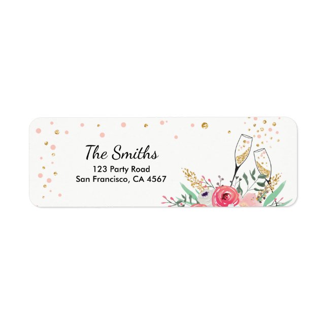 Brunch and Bubbly Return Address Label Pink Floral (Front)