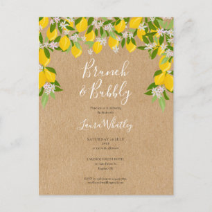 Brunch and Bubbly Rustic Lemons Bridal Shower Announcement Postcard