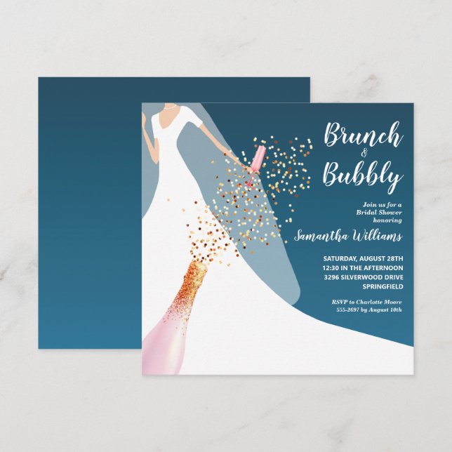 Brunch and Bubbly Teal Bridal Shower Invitation (Front/Back)
