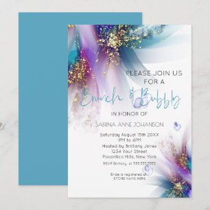 Brunch and Bubbly Teal Purple Abstract Invitation