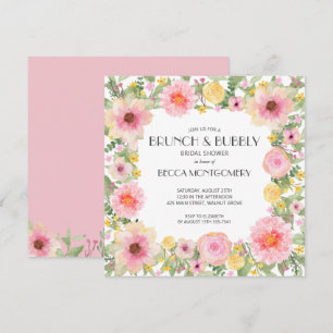Brunch and Bubbly Watercolor Pink Floral Invites