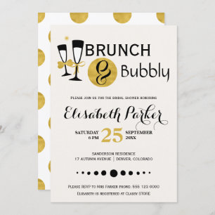 Brunch and bubbly white black gold bridal shower invitation