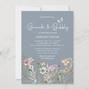 Brunch and Bubbly Wildflower Blue Bridal Shower Invitation