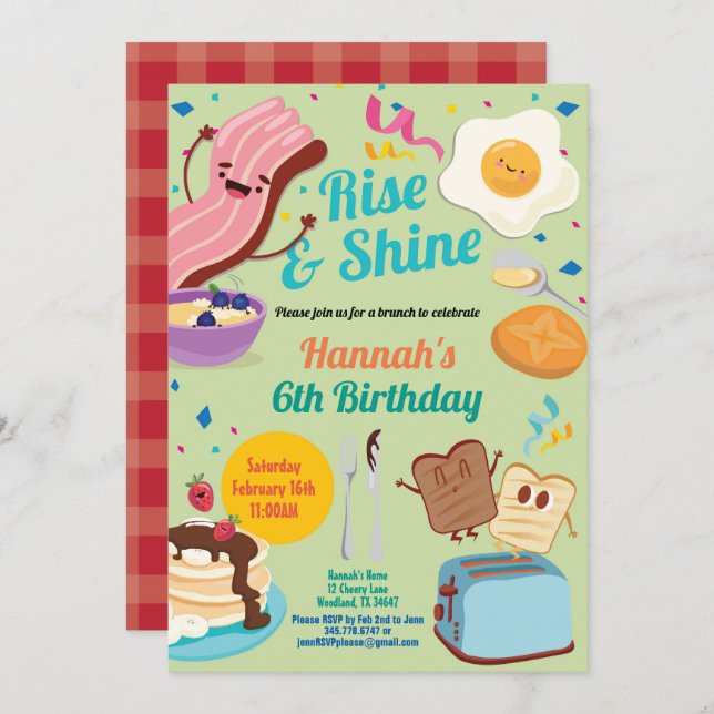 Brunch birthday invitation Rise and Shine (Front/Back)