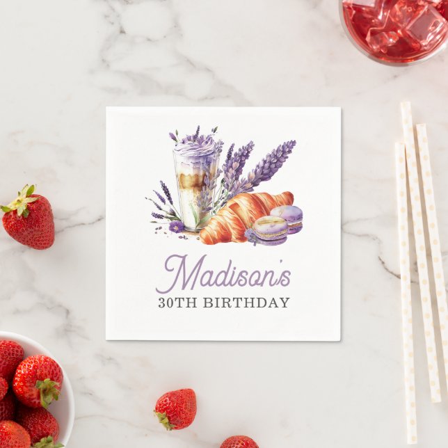 Brunch Birthday Watercolor Macarons and Croissant Napkin (Insitu)