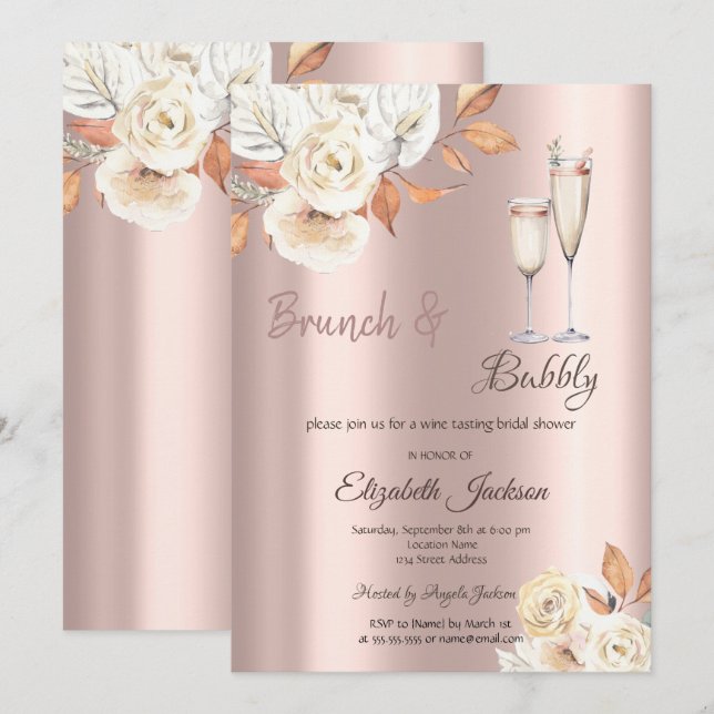 Brunch & Bubbly Autumn Flowers Bridal Shower  Invitation (Front/Back)