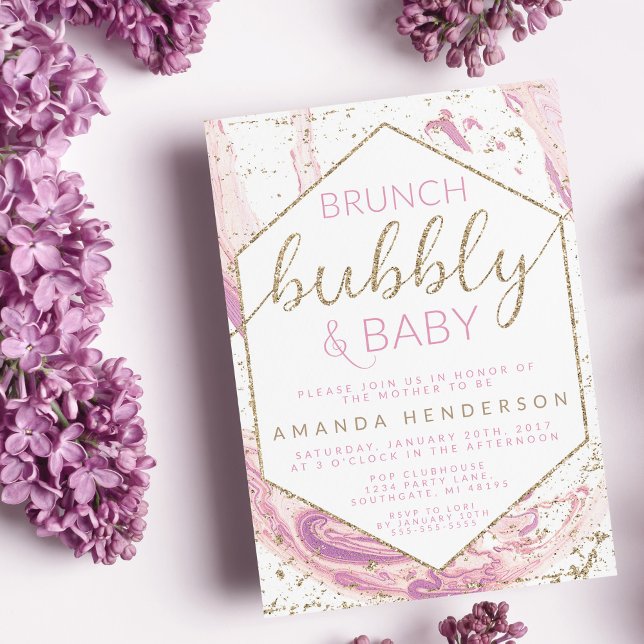 Brunch Bubbly & Baby Marble Baby shower Invitation (Créateur téléchargé)