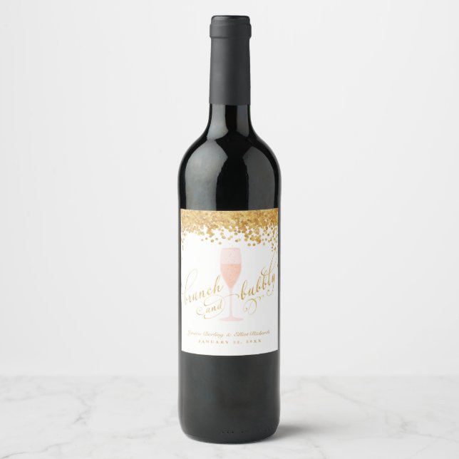 Brunch & Bubbly Bachelorette Engagement Brunch Wine Label (Front)