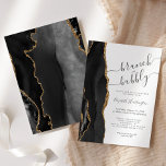 Brunch & Bubbly Black Gold Agate Bridal Shower Invitation<br><div class="desc">The left-hand edge of this elegant modern brunch and bubbly bridal shower invitation features a black watercolor agate border trimmed with faux gold glitter. The customizable text combines charcoal grey handwriting,  copperplate and italic fonts on a white background. The reverse side features a matching black and gold agate design.</div>