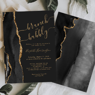 Brunch & Bubbly Black Gold Agate Bridal Shower Invitation