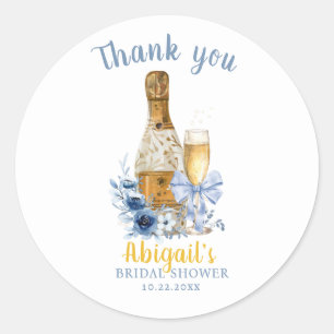 BRUNCH & BUBBLY Blue Floral Bridal Shower Classic Round Sticker
