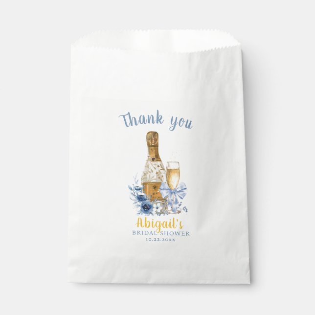 BRUNCH & BUBBLY Blue Floral Bridal Shower  Favour Bag (Front)