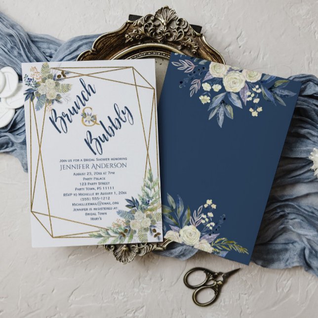 Brunch & Bubbly Blue Floral Bridal Shower Invitation (Creator Uploaded)