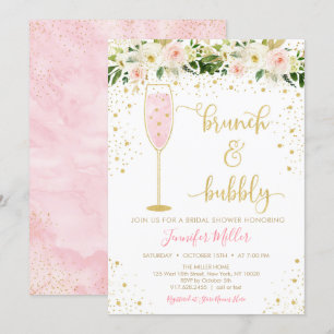 Brunch & Bubbly Blush & Gold Floral Bridal Shower Invitation