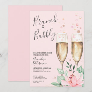 Brunch Bubbly Blush Pink Floral Bridal Shower Invitation