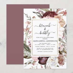 Brunch & Bubbly Boho Burgundy Bridal Shower Invitation