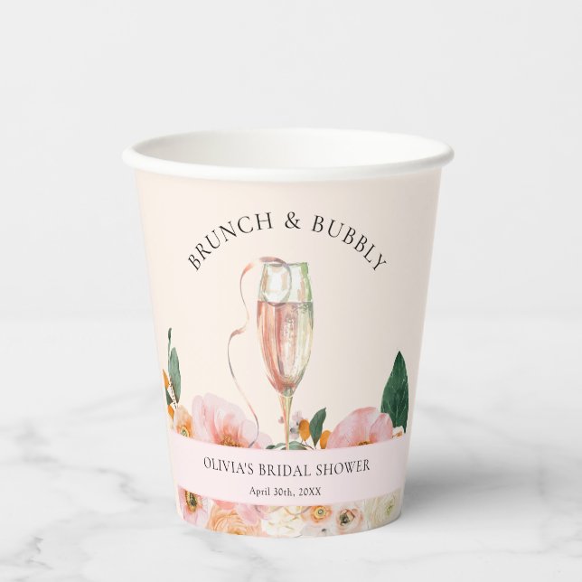 Brunch & Bubbly Boho Floral Champagne Paper Cups (Front)