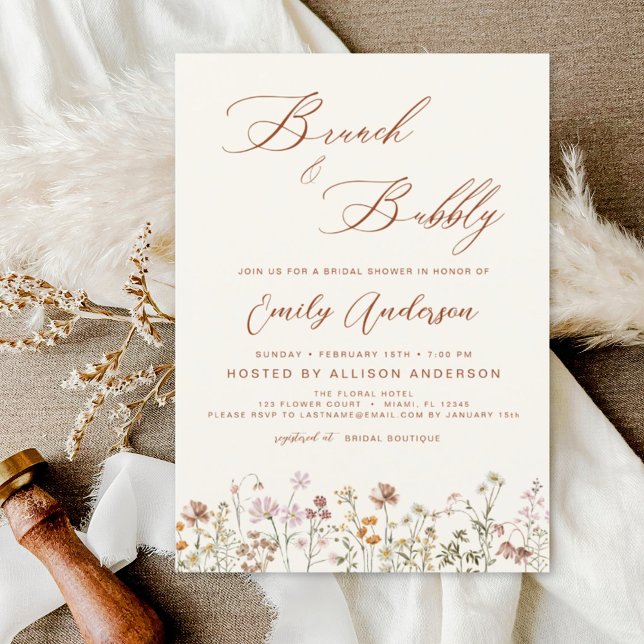 Brunch & Bubbly Boho Wildflower Bridal Shower Invitation (Creator Uploaded)