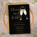 Brunch Bubbly Bridal Shower Black And Gold Invitation<br><div class="desc">An elegant brunch and bubbly bridal shower invitation featuring champagne glasses and signature script name,  this stylish invitation can be personalized with your information in chic gold lettering on a black background. Designed by Thisisnotme©</div>