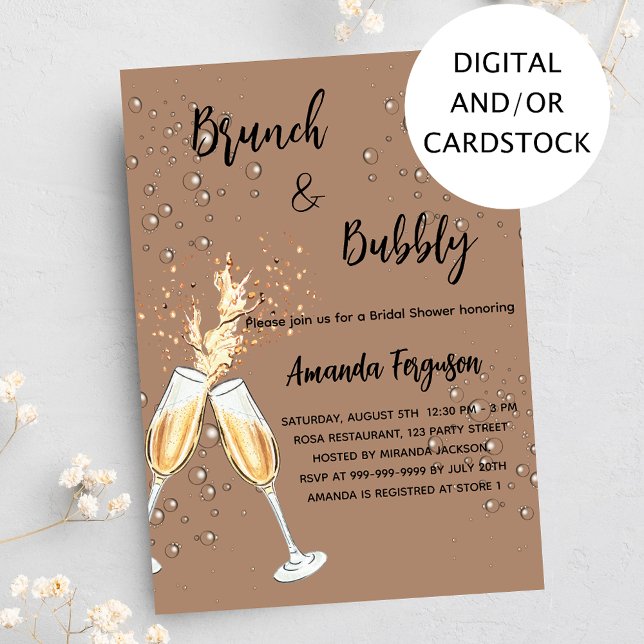 Brunch Bubbly Bridal Shower bubbles dusty earth Invitation (Creator Uploaded)