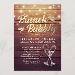 Brunch & Bubbly Bridal Shower Champagne Glass Wood Invitation