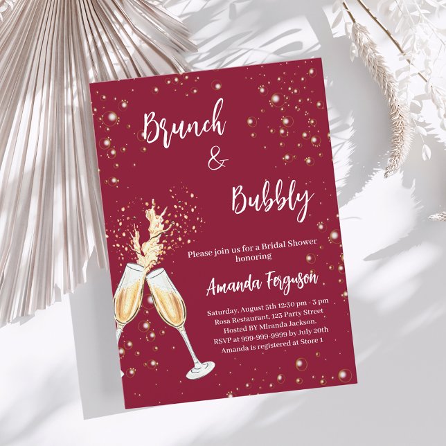 Brunch Bubbly Bridal Shower cheers burgundy Invitation (Creator Uploaded)