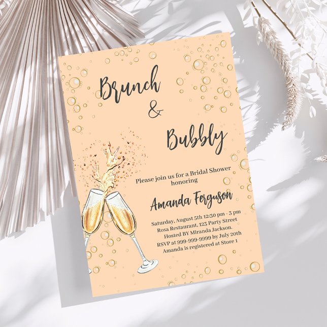 Brunch Bubbly Bridal Shower cheers peach Invitation (Creator Uploaded)