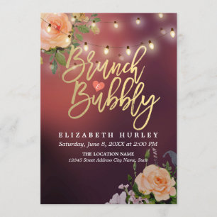 Brunch Bubbly Bridal Shower Floral String Lights Invitation