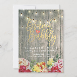 Brunch Bubbly Bridal Shower Floral String Lights Invitation