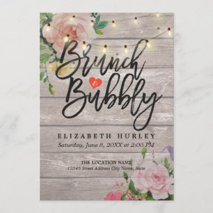 Brunch Bubbly Bridal Shower Floral String Lights Invitation