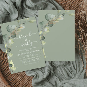 Brunch & Bubbly Bridal Shower Greenery Eucalyptus  Invitation