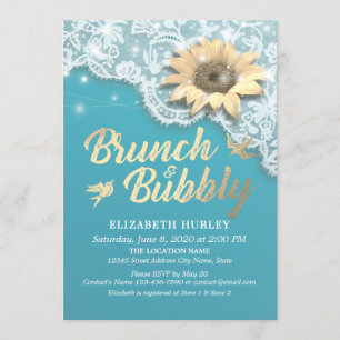 Brunch Bubbly Bridal Shower Lace Sunflower Lights Invitation