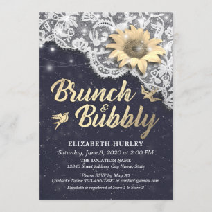 Brunch Bubbly Bridal Shower Lace Sunflower Lights Invitation