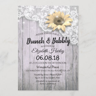 Brunch & Bubbly Bridal Shower Lace Sunflower Wood Invitation
