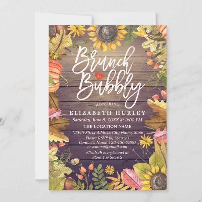 Brunch & Bubbly Bridal Shower Maple Leaves Pumpkin Invitation (Front)